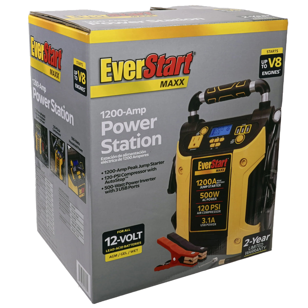 1200 Peak Amps Jump Starter with 500W Inverter and 120 PSI Compressor I518258