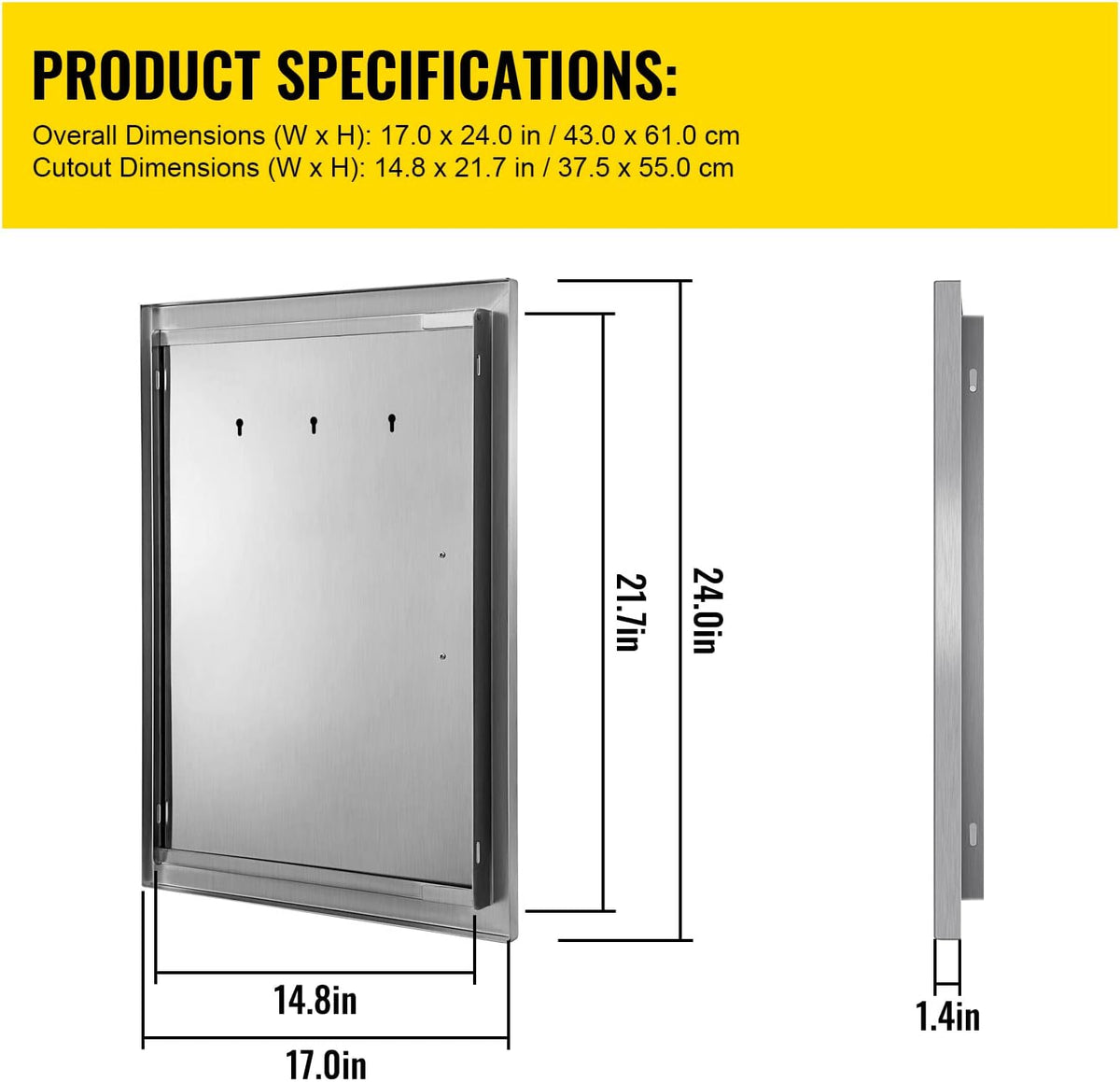 BBQ Access Door 17W x 24H Inch Stainless Steel Q24249