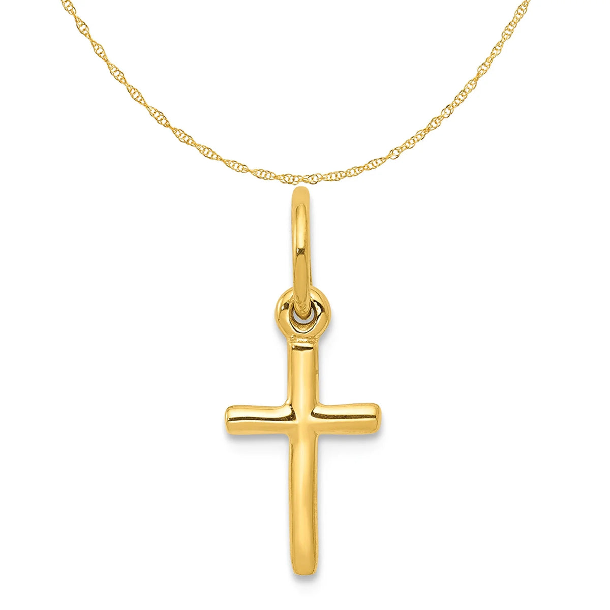 14K Yellow Gold Small Cross Pendant Charm with Rope Chain Necklace 18'' C171