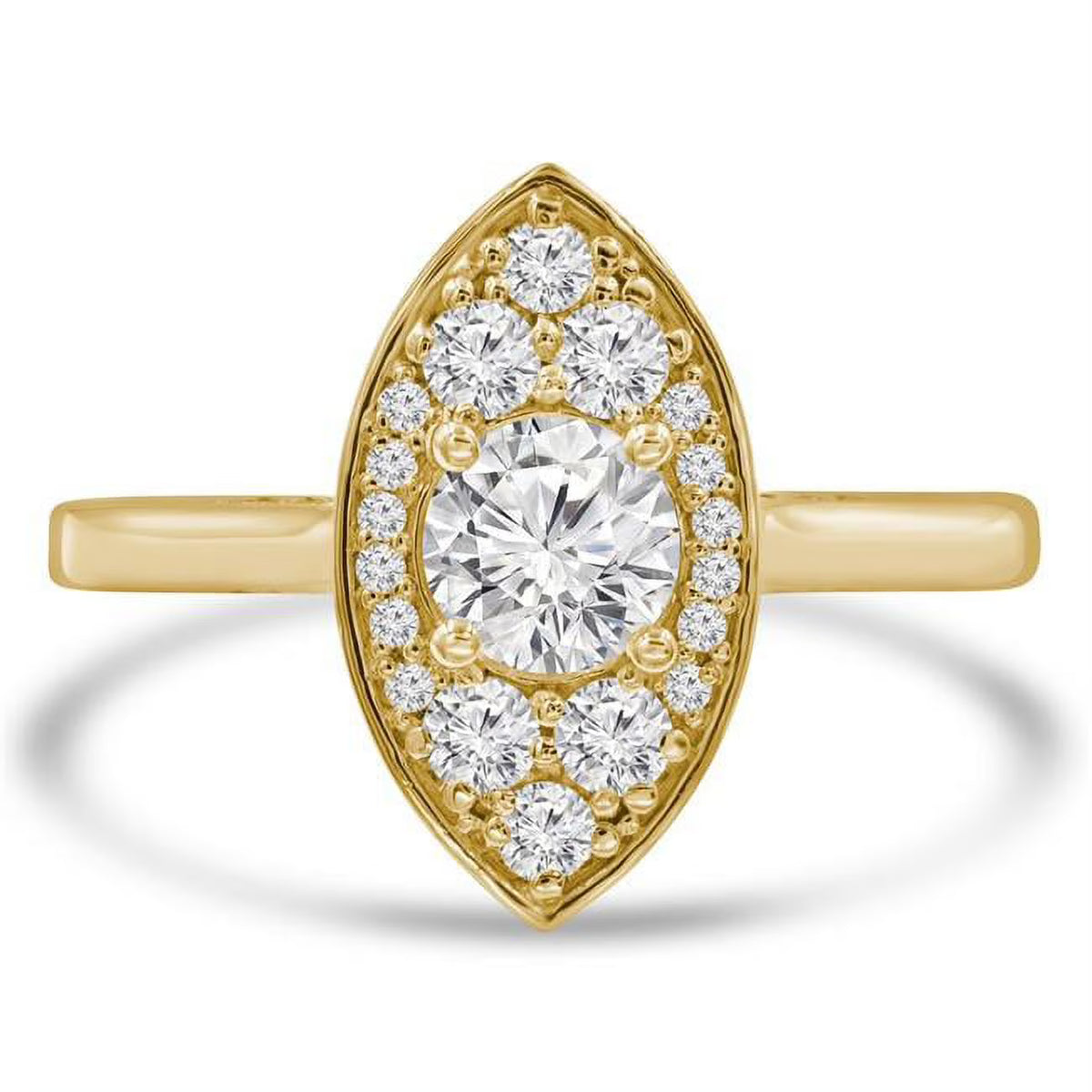 0.88 CTW Round Diamond Marquise Halo Engagement Ring in 14K Yellow Gold Q40173