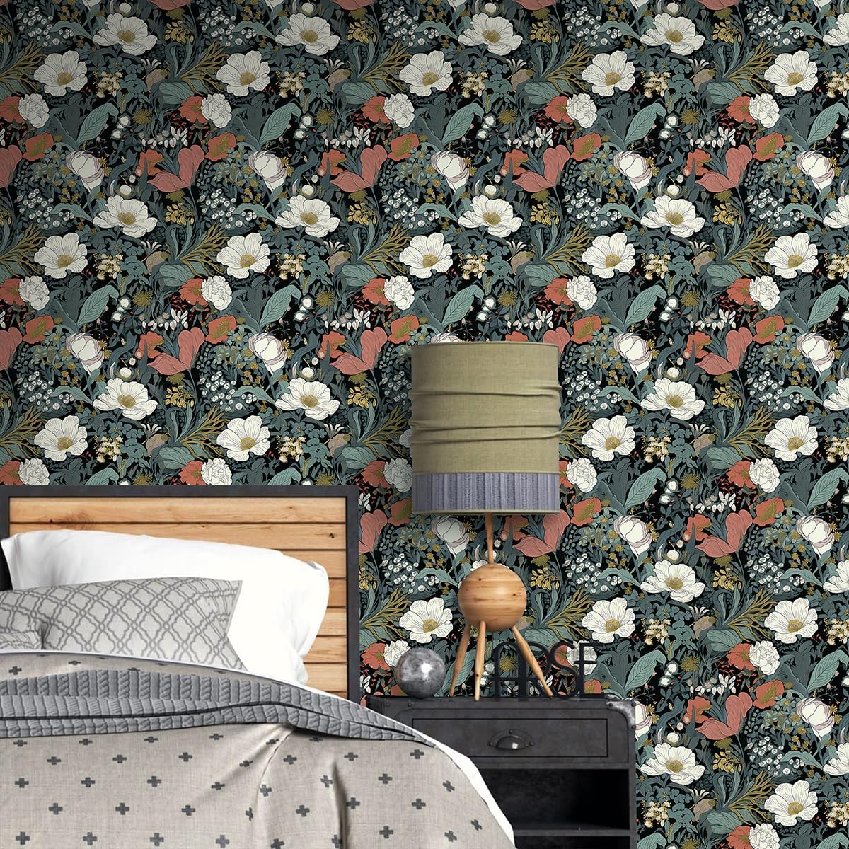 15.7inch x 118.1inch Green Leaf Floral Peel and Stick Wallpaper D331