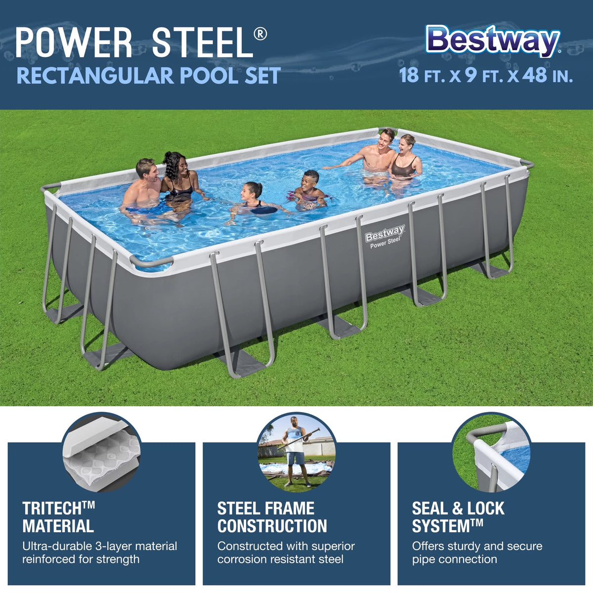 18' x 9' x 48" Rectangular Above Ground Swimming Pool Set P19275