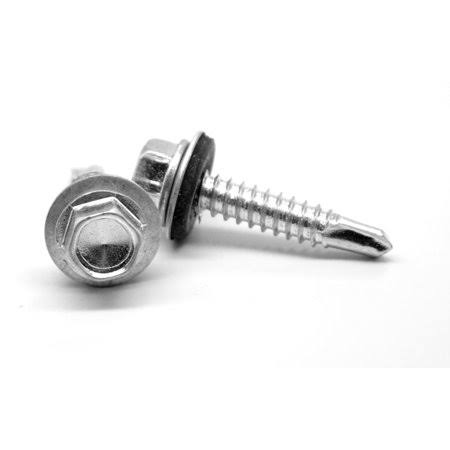 #10-16 x 2 inch Self Drilling Screw Hex Washer Head with Bonded Neoprene Washer Low Carbon Steel Zinc E7572