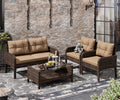 4-Piece Rattan Wicker Sofa Set with Cushions & Coffee Table T493