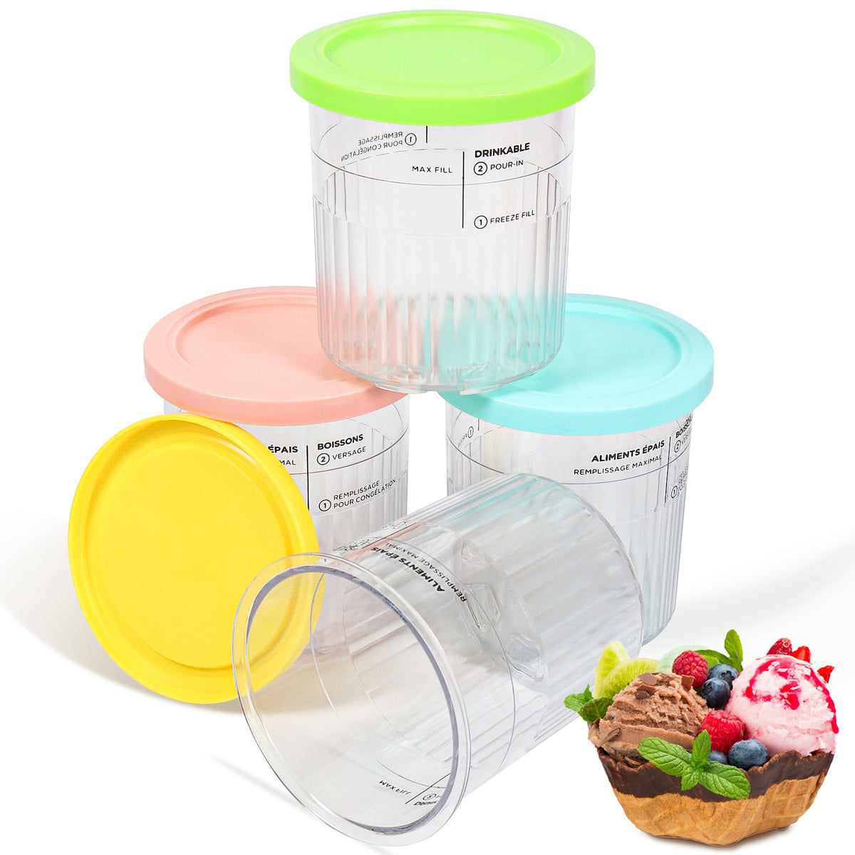 4pcs Leakproof Ice Cream Containers with Lid L460495