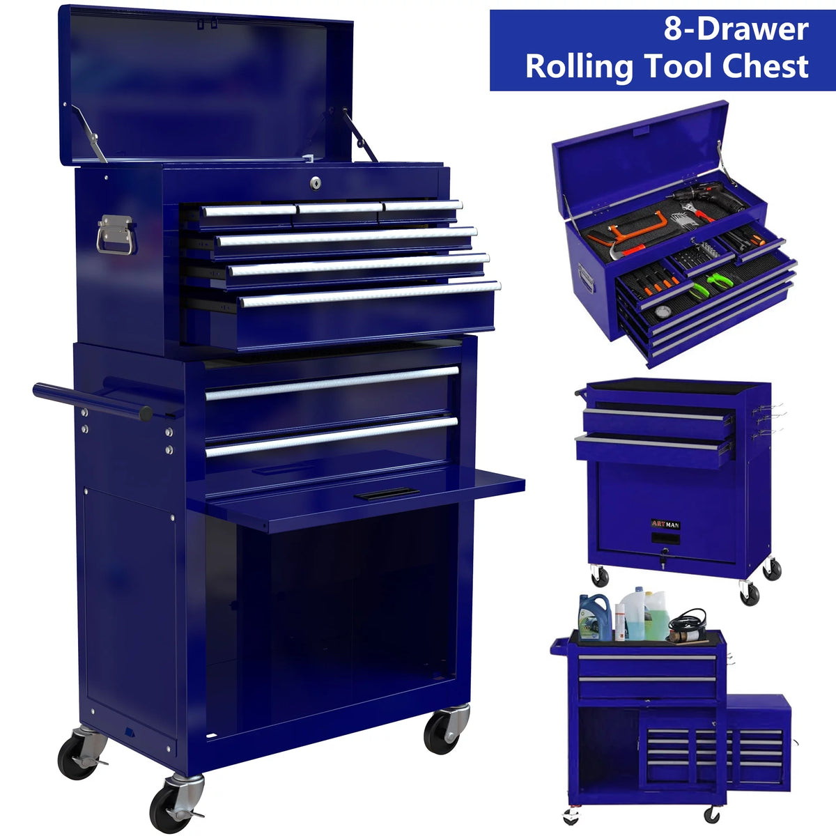 Blue 8 Drawer Rolling Tool Box D373