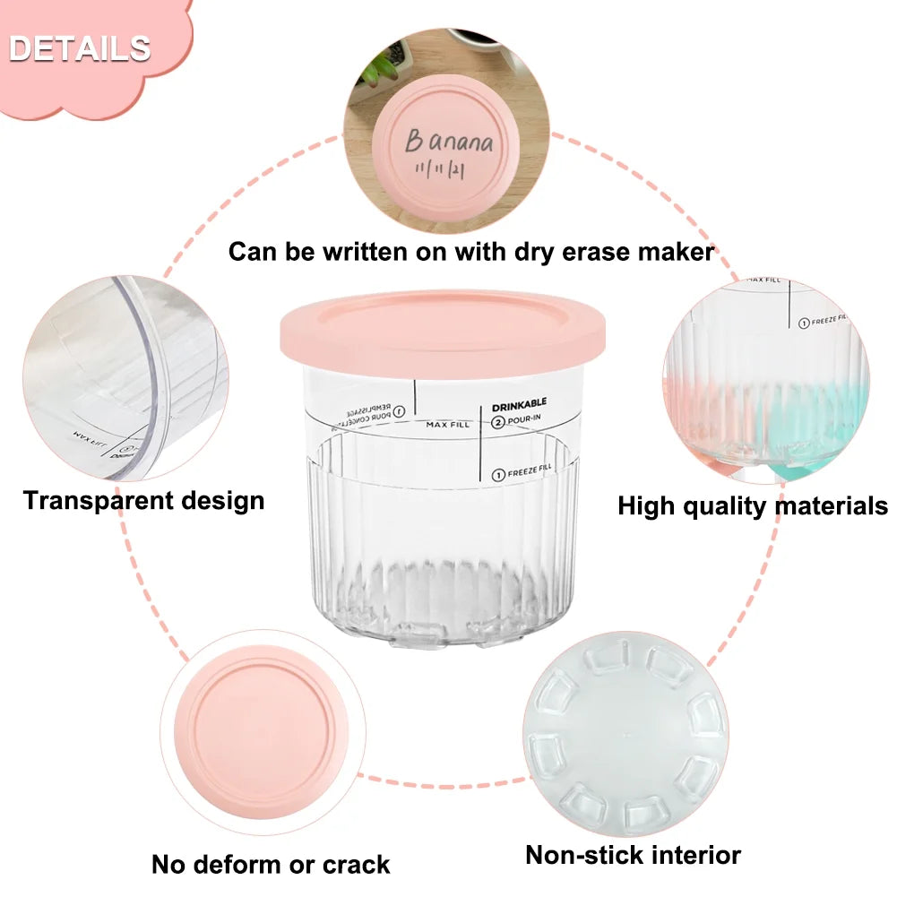 4pcs Leakproof Ice Cream Containers with Lid L460495