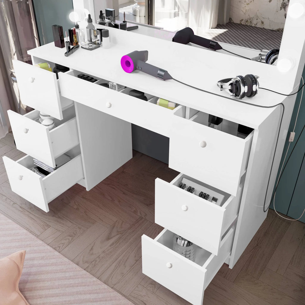 White Modern Makeup Vanity with Lights T25967