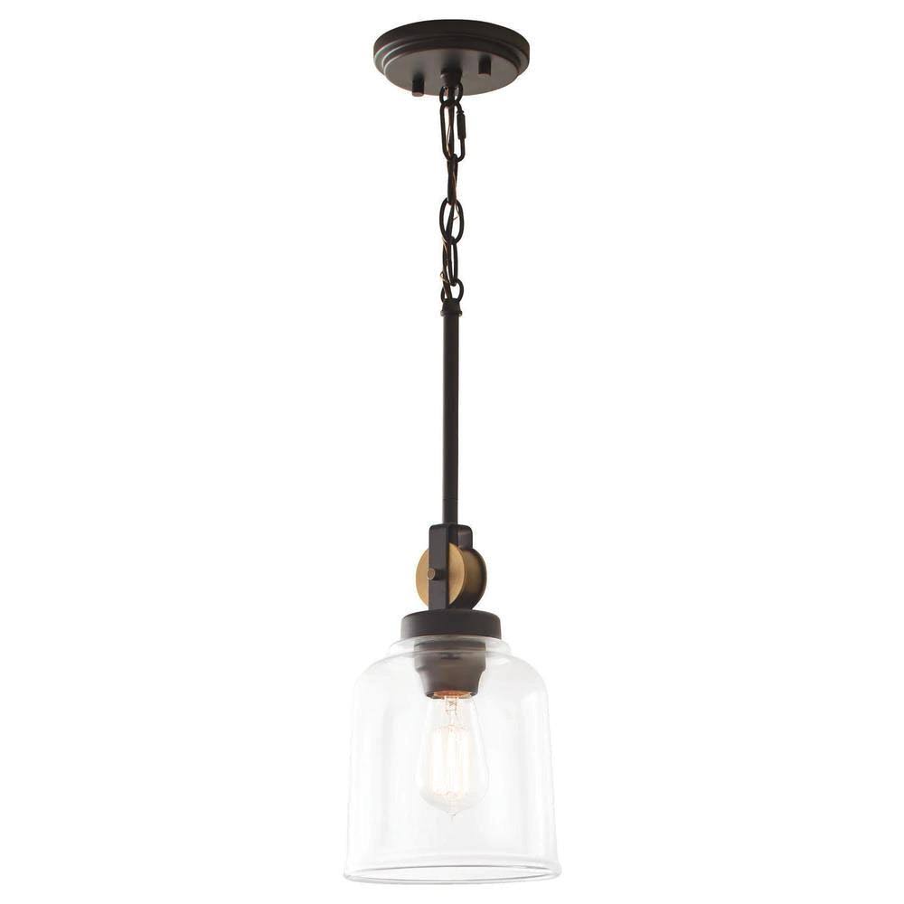 1-Light Blackened Bronze Mini-Pendant with Clear Glass Shade N3597