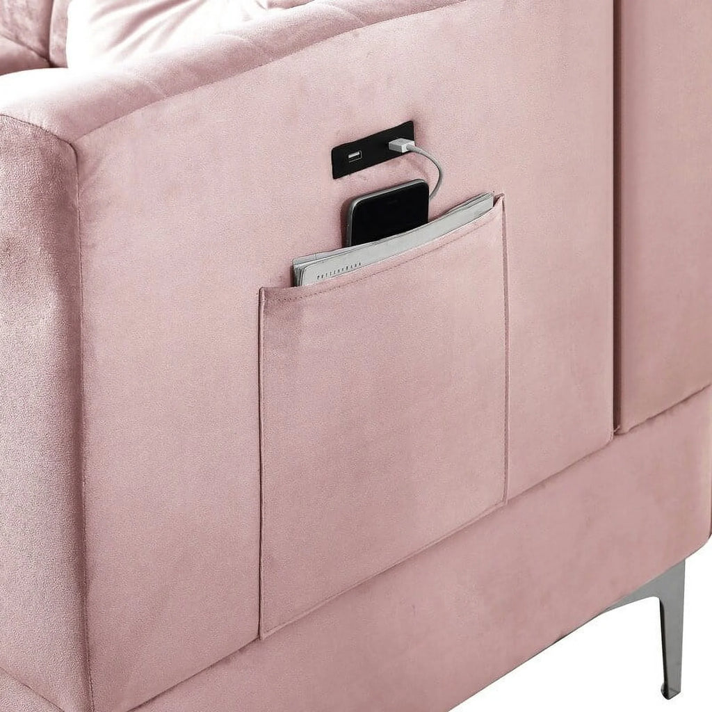 Pink Velvet Sectional Sofa Chaise Y8200