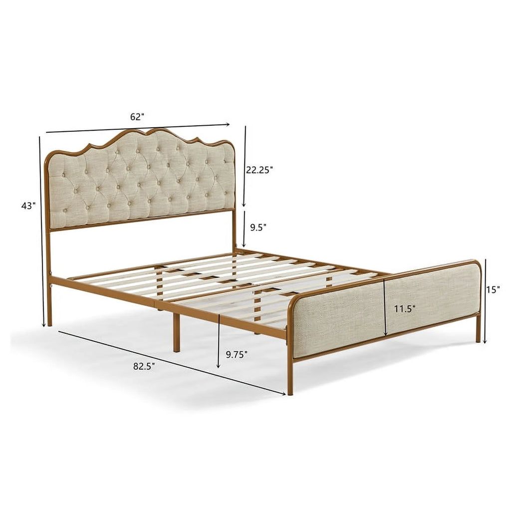 light Camel queen size bed with metal frame solid wood ribs foam upholstery S194