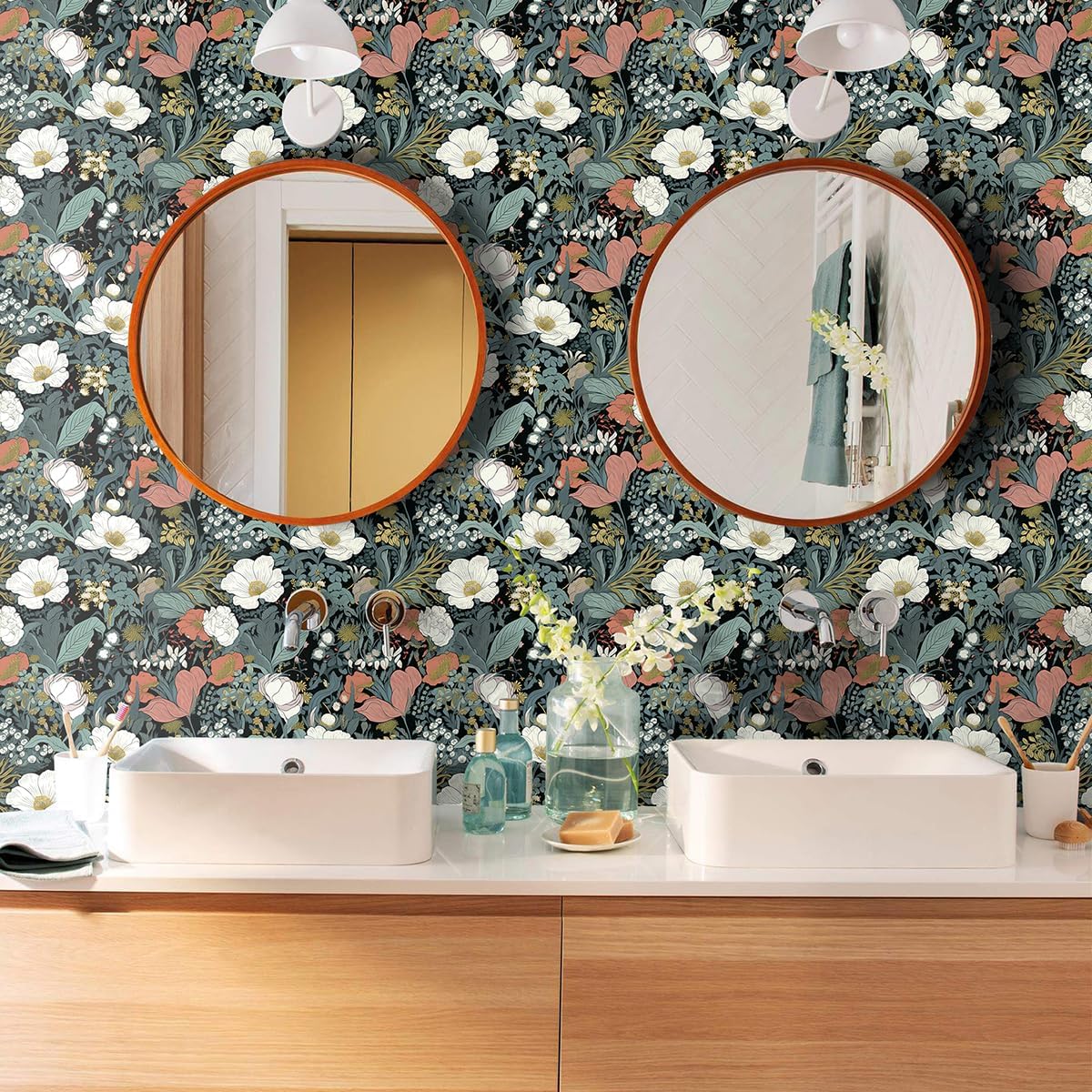 15.7inch x 118.1inch Green Leaf Floral Peel and Stick Wallpaper D331