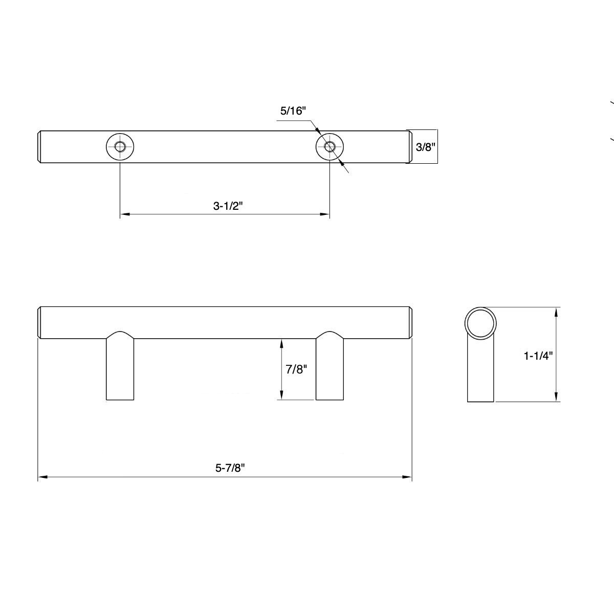 Polished Chrome Solid Steel 3/8 inch Cabinet Hardware Bar Pull D78493
