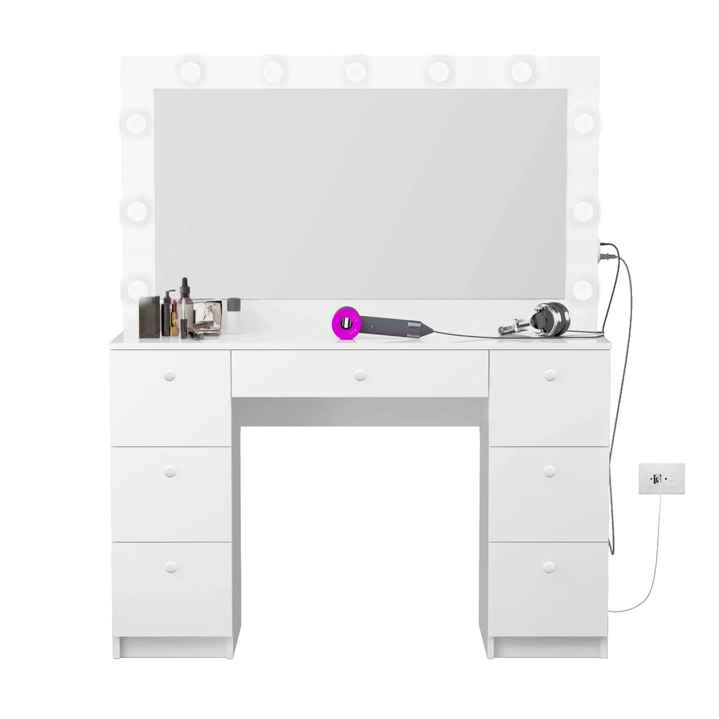 White Modern Makeup Vanity with Lights T25967