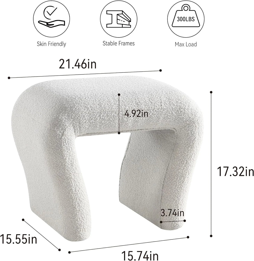 Boucle Vanity Stool with Wooden Legs A544246