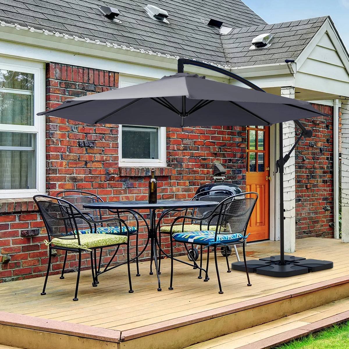 10ft Heavy Duty Offset Cantilever Patio Umbrella with Base, Gray B819735